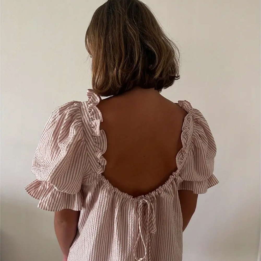 Striped Pink Ruffle Mini Dress - Picture 4 of 4